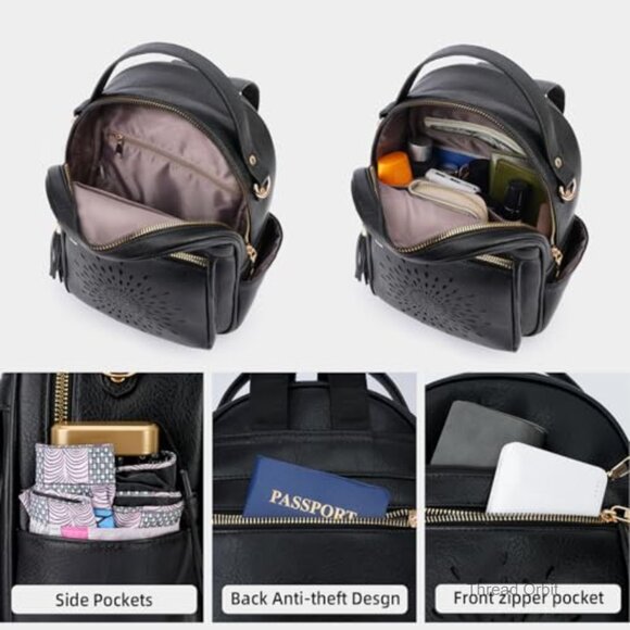 Small PU Leather Backpack Purse Lightweight Waterproof Daypack Travel Bag main image 6